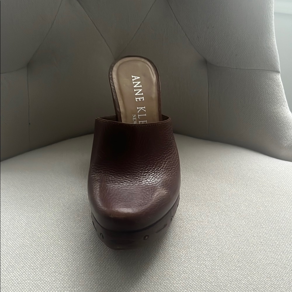 Anne Klein Brown Wedge Shoes with Polished Finish